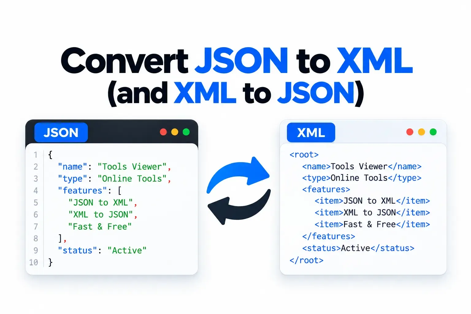 Convert JSON to XML Online (and XML to JSON)